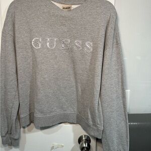 GUESS Women's Heather Gray Crew Neck Sweater